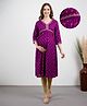 Bella Mama Woven  Three Fourth Sleeves Maternity Kurta with Highlighted Gold Print & Embroidery At Yoke - Purple