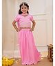 KID1 Silk Woven Half Puffed Sleeves Beaded Choli Lehenga With Dupatta Set - Pink