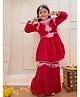 KID1 Velvet Woven Full Sleeves Gota Lace Embellished Kurti Sharara With Dupatta Set - Rani
