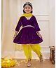 KID1 Velvet Woven Three fourth Sleeves Gota Lace Embellished Kurti Dhoti With Dupatta Set - Purple