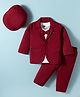 Robo Fry Cotton Woven Full Sleeves Solid Color Party T-Shirt & Trouser Set with Blazer Cap & Bow Applique - Maroon