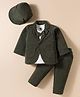 Robo Fry Cotton Woven Full Sleeves Solid 3 Piece Party Suit With Bow & Cap - Dark Olive Green & White