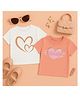 Luke and Lilly Cotton Knit Pack Of 2 Half Sleeves Hearts Printed Tees - White & Beige