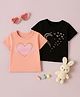 Luke and Lilly Cotton Knit Pack Of 2 Half Sleeves Hearts & Butterfly Printed Tees - Black & Beige