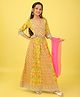 ISHTI Cotton Woven Three Fourth Sleeves Floral Printed Gota Lace Embellished Lehenga Choli With Dupatta Set - Mustard