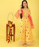 ISHTI Cotton Woven Three Fourth Sleeves Floral Printed Gota Lace Embellished Lehenga Choli With Dupatta Set - Yellow