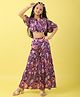 ISHTI Woven Half Puffed Sleeves Paisley Printed Gota Lace Embellished Top & Coordinating Sharara Set - Purple