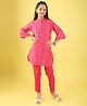 ISHTI Modal Woven Three Fourth Sleeves Floral Printed Kurti & Pant Set - Red
