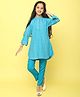 ISHTI Modal Woven Three Fourth Sleeves Floral Printed Kurti & Pant Set - Blue