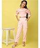 ISHTI Modal Woven Three Fourth Sleeves Smocked Top With Pant Set - Light Pink