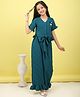ISHTI Modal Woven Half Peasant Sleeves Textured & Floral Applique Detailed Top With Pant Set - Blue