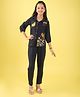 ISHTI Modal Woven Three Fourth Sleeves Floral & Birds Embroidered Shirt Style Top With Pant Set - Navy Blue