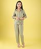 ISHTI Modal Woven Three Fourth Sleeves Floral & Birds Embroidered Shirt Style Top With Pant Set - Green