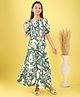 ISHTI Modal Woven Half Puffed Sleeves Abstract Printed Smocked Top & Coordinating Flared Pant Set - Green