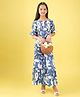 ISHTI Modal Woven Half Puffed Sleeves Abstract Printed Smocked Top & Coordinating Flared Pant Set - Blue