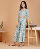 ISHTI Modal Woven Three Fourth Puffed Sleeves Tie Dye Smocked Top & Coordinating Flared Pant Set - Light Blue