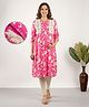 Bella Mama Woven Three Fourth Sleeves Maternity Kurta With Floral Embroidered Jacket - Pink