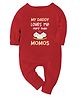 Zeezeezoo 100% Cotton Knit Family Theme Full Sleeves My Daddy Loves Me More Than Momos Text Printed Romper - Red