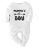 Zeezeezoo 100% Cotton Knit Family Theme Full Sleeves Mummas Boy Text Printed Romper - White