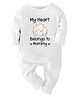 Zeezeezoo 100% Cotton Knit Family Theme Full Sleeves My heart Belongs To Mumma Text Printed Romper - White