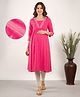 Bella Mama Woven Three Fourth Sleeves Maternity Kurta With Border Print - Pink