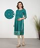 Bella Mama Woven Three Fourth Sleeves Maternity Kurta With Border Floral Print & Highlighted Yoke - Teal Blue