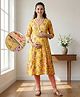 Bella Mama Woven Three Fourth Sleeves Highlighted Neck Band Maternity Kurta with Floral Print - Yellow