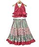 Elaisha Cotton Woven Sleeveless Abstract Embroidered Gota Lace Embellished Halter Neck Lehenga Choli Set - Coral & Olive Green