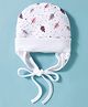 Ben Benny Interlock Knit Baby Cap with Ear Cover Knot & Leaf Print White - Diameter 10.5 cm