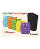 Joy Buzz Free Size 5 Pcs Reusable Cloth Diaper / Nappies With 3 Pcs Insert Pad - Multicolor