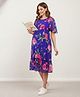 Bella Mama Woven Half Flutter Sleeves Maternity Dress With Floral Print - Purple