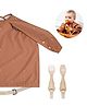 Bibado Chasing Rainbows Coverall Bib + Handi Cutlery Set - Fawn Brown| Mess-Free Mealtimes, 6-36M, Waterproof, Travel-Friendly