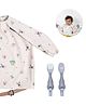 Bibado George Pig Coverall Bib + Handi Cutlery Set - Mist Blue | Mess-Free Mealtimes, 6-36M, Waterproof, Travel-Friendly