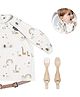 Bibado Serengeti Spaghetti Coverall Bib + Handi Cutlery Set - Fawn Brown | Mess-Free Mealtimes, 6-36M, Waterproof, Travel-Friendly