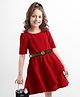 Hola Bonita Knit Half Sleeves Textured Fabric Dress & Belt - Red