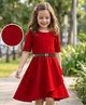 Hola Bonita Knit Half Sleeves Textured Fabric Dress & Belt - Red