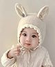Ziory Wool Knit Bunny Ears Designed Cap - Beige