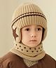 Ziory Woollen Knit Self Designed Cap With Scarf - Beige - Circumference 50 - 54 Cm