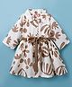 Twetoons Cotton Woven Full Sleeves Shirt Style Frock With Floral Print & Belt - Brown