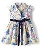 Twetoons Cotton Woven Half Sleeves Frock With Floral Print & Belt - Navy Blue