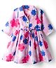 Twetoons Cotton Woven Full Sleeves Frock With Floral Print & Belt - Pink