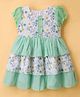 Twetoons Cotton Woven Puffed Sleeves Frock With Floral Print - Light Green