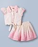 Twetoons Cotton Woven Half Puffed Sleeves Top with Knot Detailing & Skirt Set with Floral Print - Pink