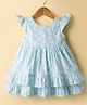 Twetoons Cotton Woven Sleeveless Frock With Fruit Print & Floral Applique - Light Blue