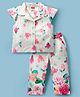 Twetoons Cotton Knit Cap Sleeves Co-ords Top & Pant Set with Floral Print - White