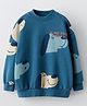 ALAN JONES Cotton Blend Knit Full Sleeves Dog & Typography Printed Light Winter Oversized Sweatshirt - Blue