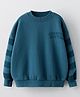 ALAN JONES Cotton Blend Knit Full Sleeves Creative Rhythm Text Printed Light Winter Oversized Sweatshirt - Teal Blue