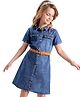 Hola Bonita Woven Half Sleeve Solid Color Denim Shirt Dress with Belt - Blue