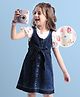 Hola Bonita Cotton Woven Denim Dress with Half Puffed Sleeves Inner Tee & Butterfly Print - Blue & White