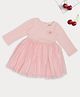 Pantaloons Baby Cotton Spandex Knit Full Sleeves Butterfly Applique Detailed Dress - Pink